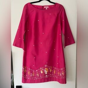 Lilly Pulitzer Shift Dress Size 6 Pink Embellished Preppy Knee Length Jersey